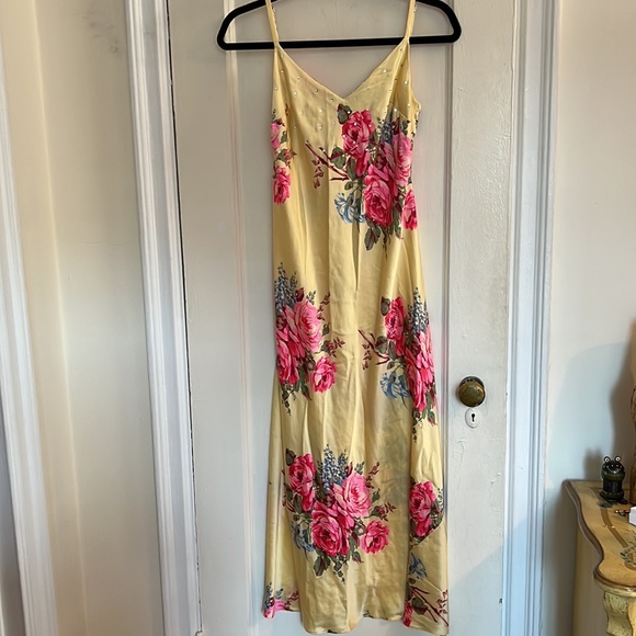 RARE VINTAGE BETSEY JOHNSON RHINESTONE SILK FLORAL MIDI MAXI SLIP DRESS XS S 2 4 - Picture 2 of 11